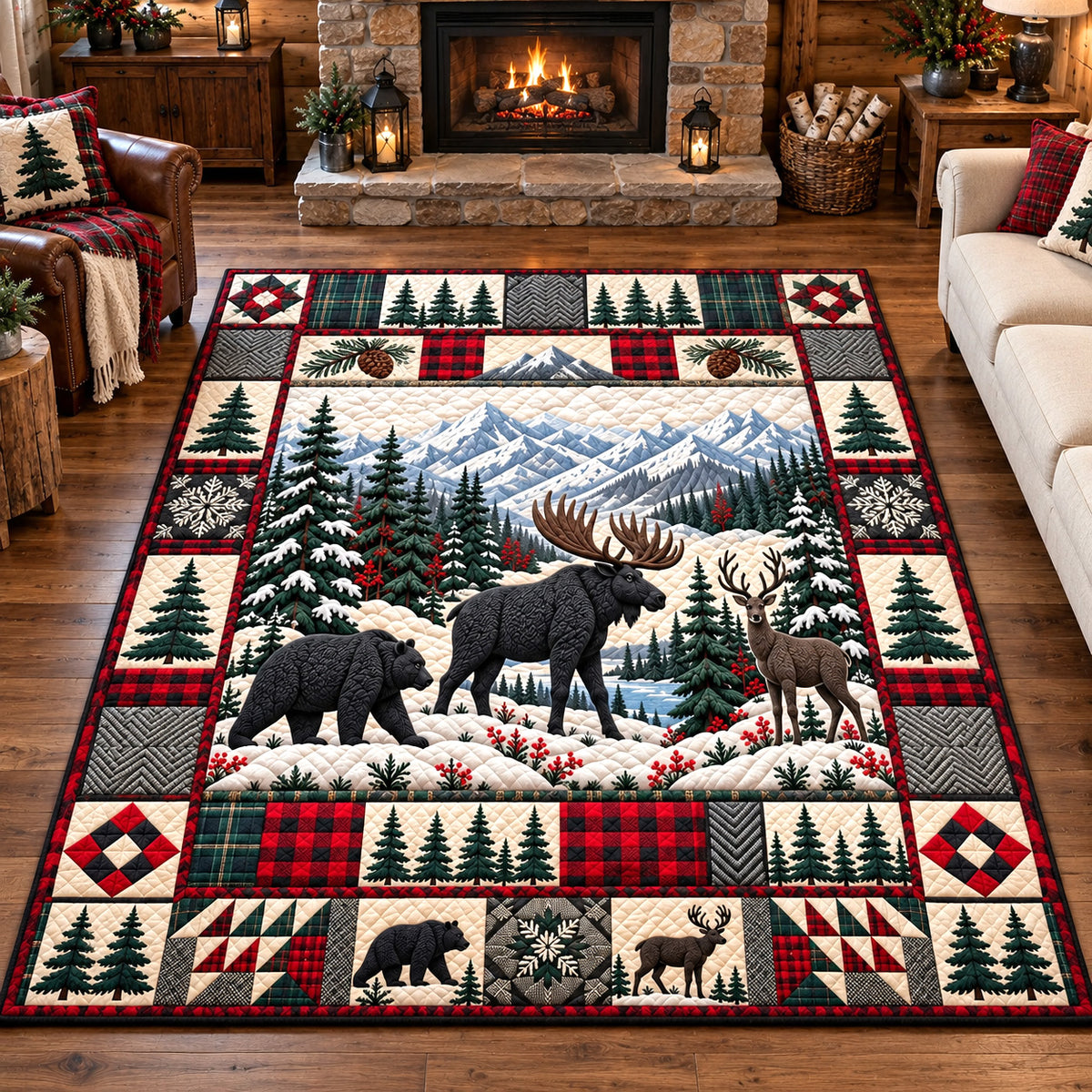 Winter Forest Patchwork Area Rug GFTOTP22428