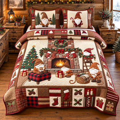 Fireside Christmas Gnomes 3-Piece Quilted Bedding Set GFTOTP22434