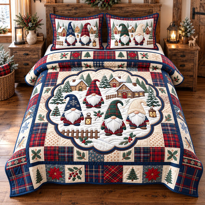 Snowy Village Gnomes 3-Piece Quilted Bedding Set GFTOTP22435