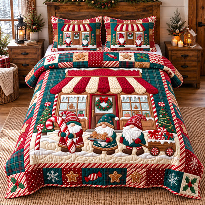 Festive Candy Shop Gnomes 3-Piece Quilted Bedding Set GFTOTP22438