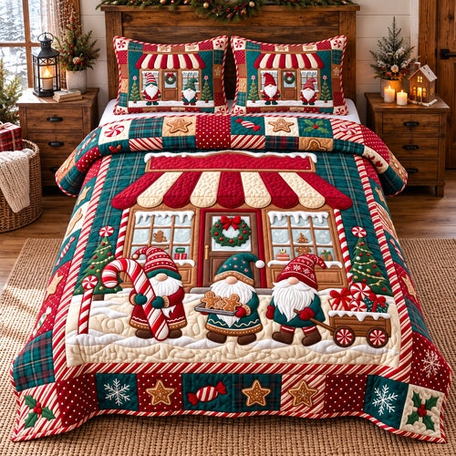 Festive Candy Shop Gnomes 3-Piece Quilted Bedding Set GFTOTP22438