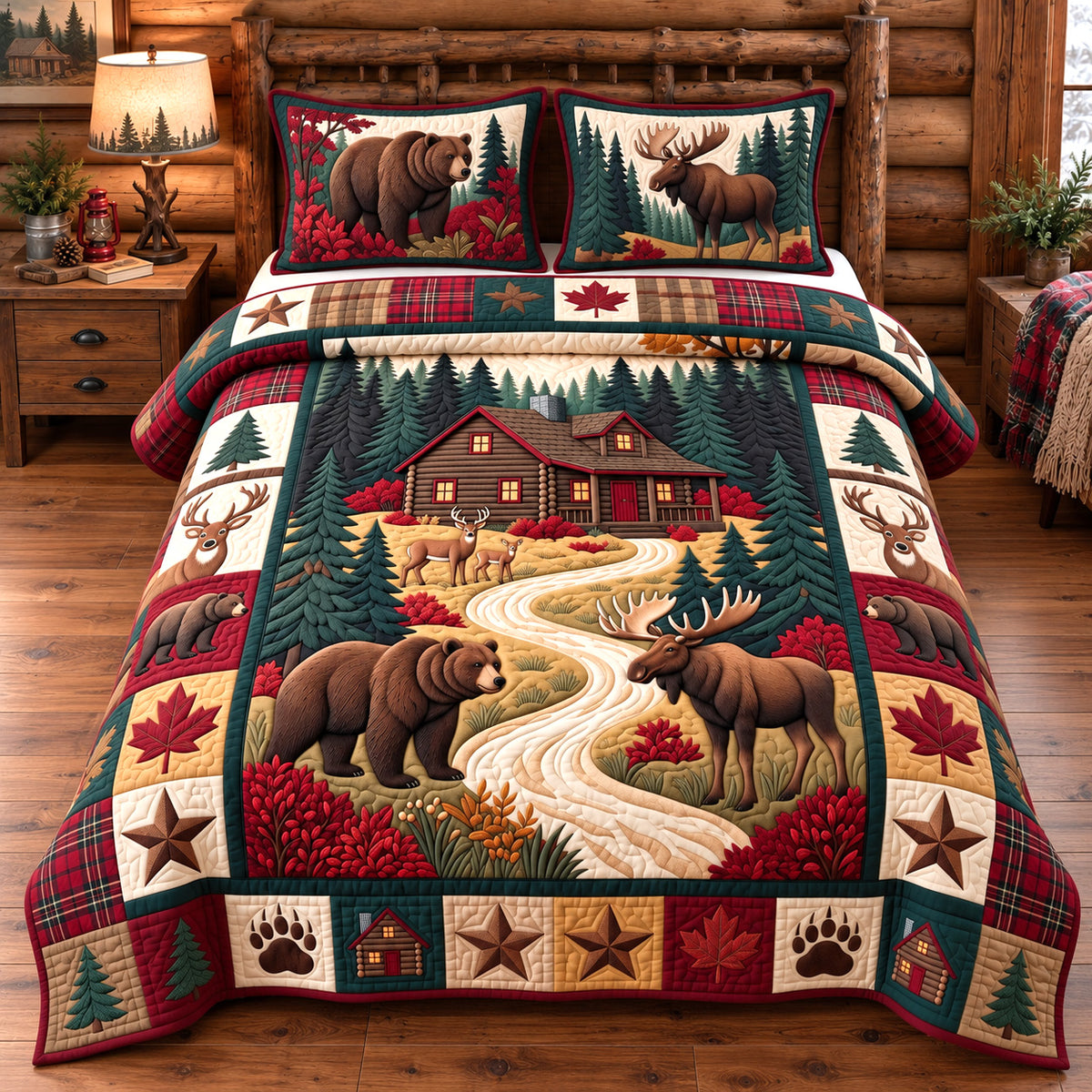 Lodge Forest Patchwork 3-Piece Quilted Bedding Set GFTOTP22445