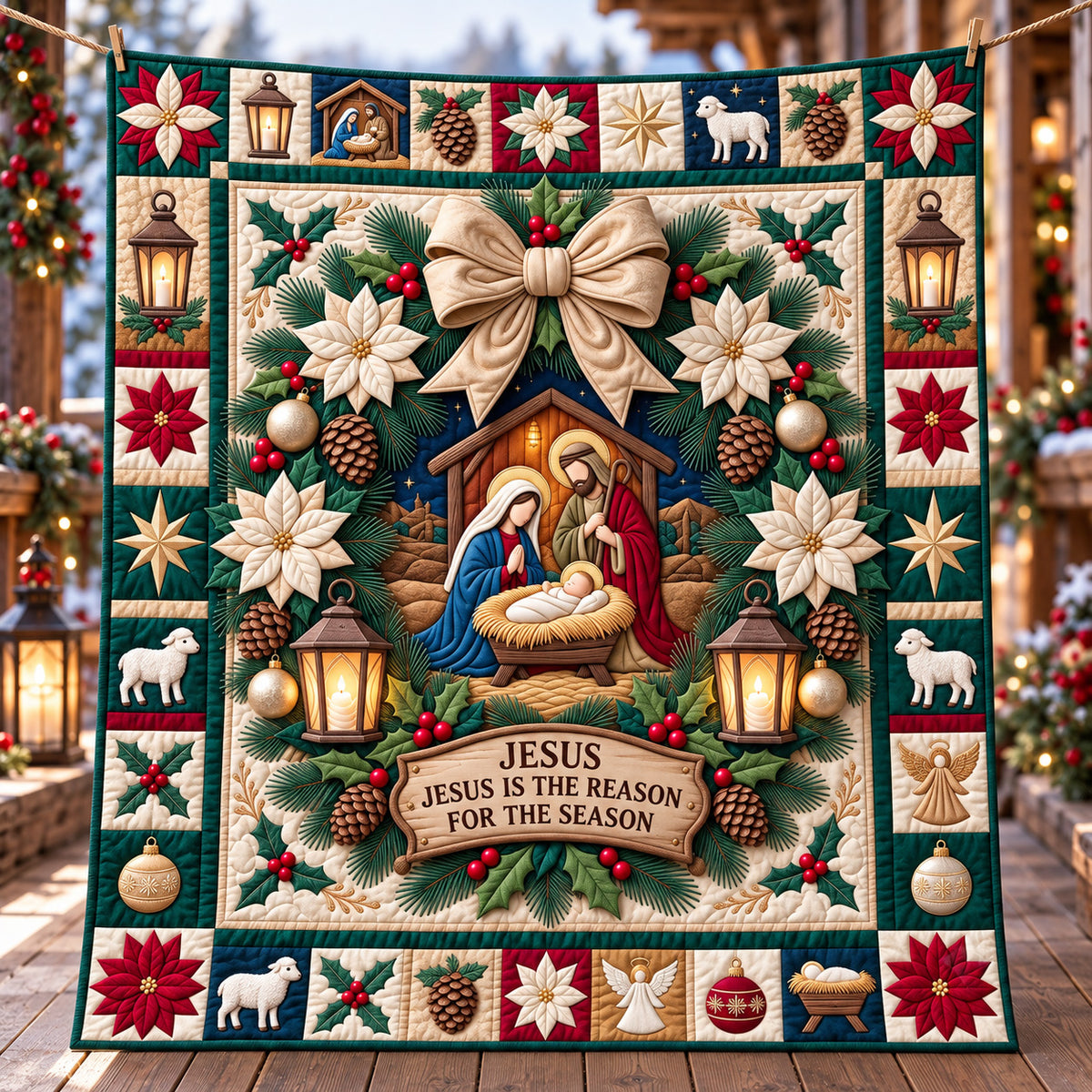 Nativity Wreath Quilted Blanket GFTOTP22504