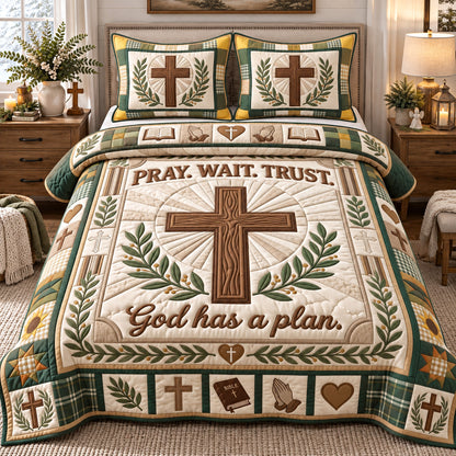 Pray Wait Trust 3-Piece Quilted Bedding Set GFTOTP22512