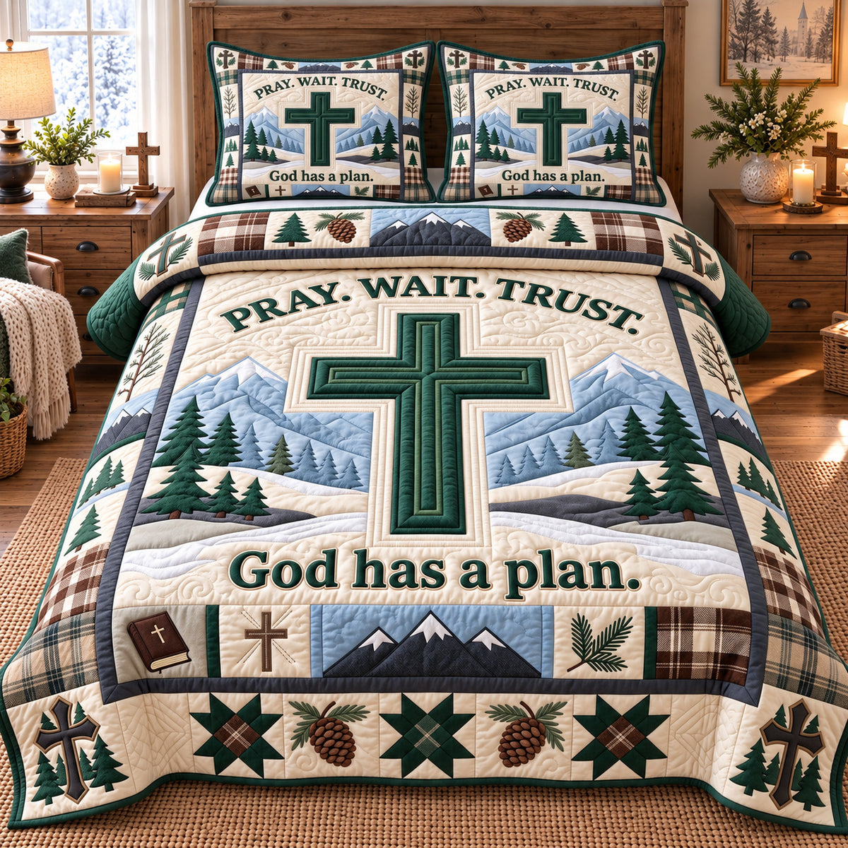Pray Wait Trust 3-Piece Quilted Bedding Set GFTOTP22513