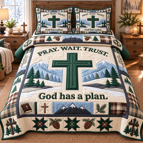 Pray Wait Trust 3-Piece Quilted Bedding Set GFTOTP22513
