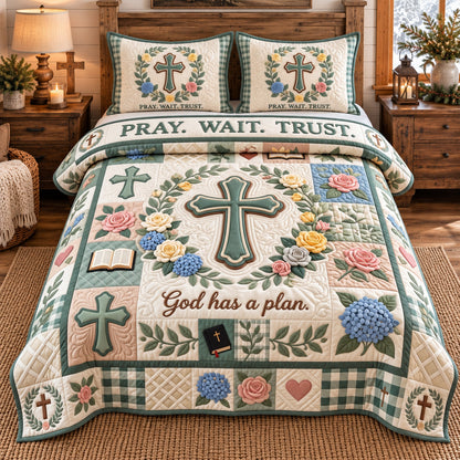 Pray Wait Trust 3-Piece Quilted Bedding Set GFTOTP22514