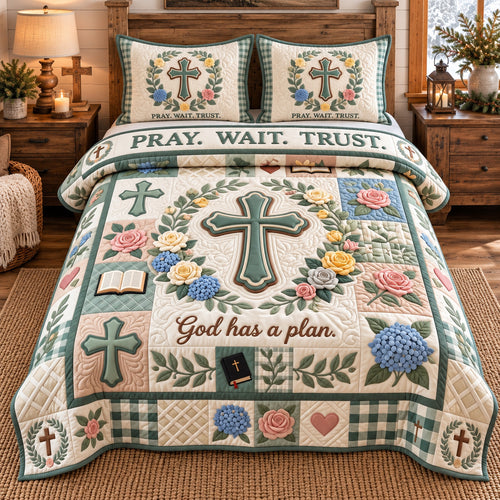 Pray Wait Trust 3-Piece Quilted Bedding Set GFTOTP22514