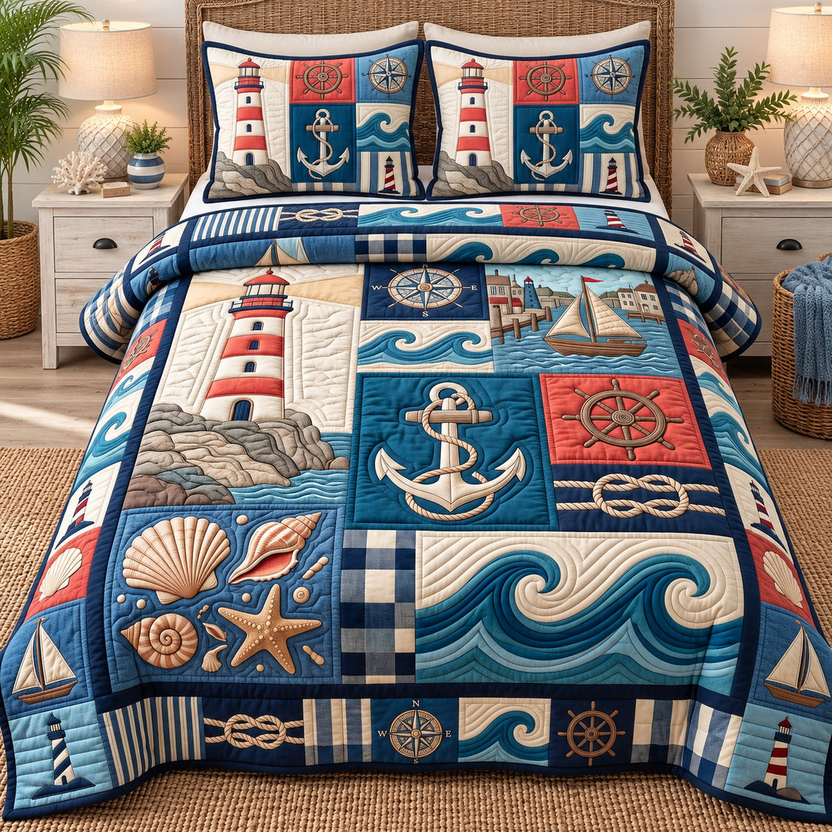 Coastal Patchwork 3-Piece Quilted Bedding Set GFTOTP22517