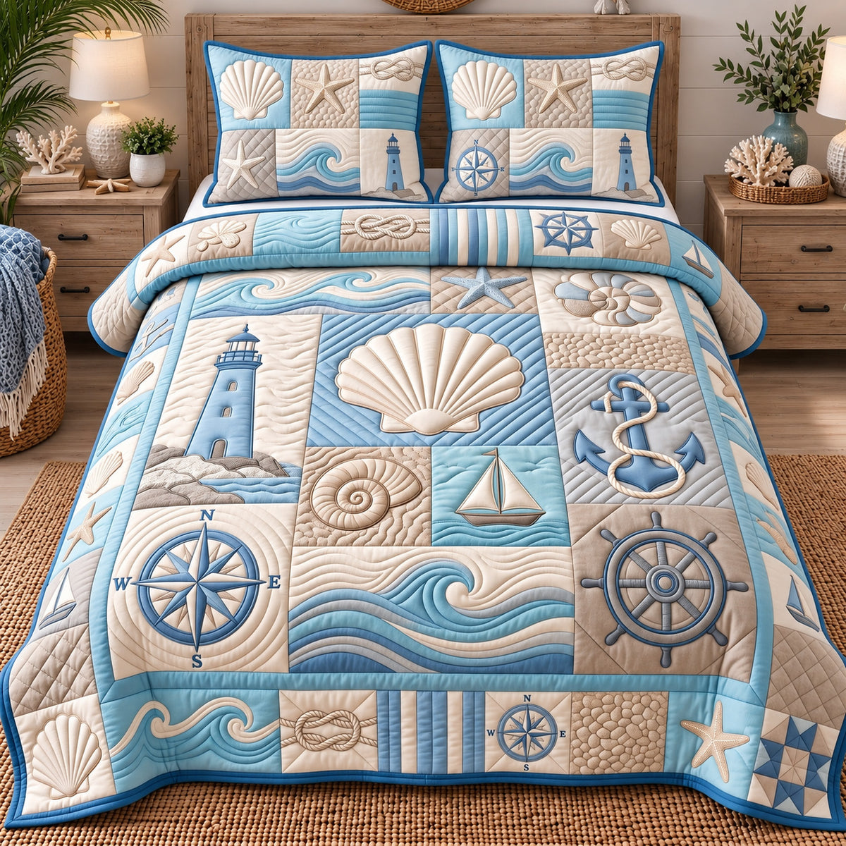 Coastal Patchwork 3-Piece Quilted Bedding Set GFTOTP22523