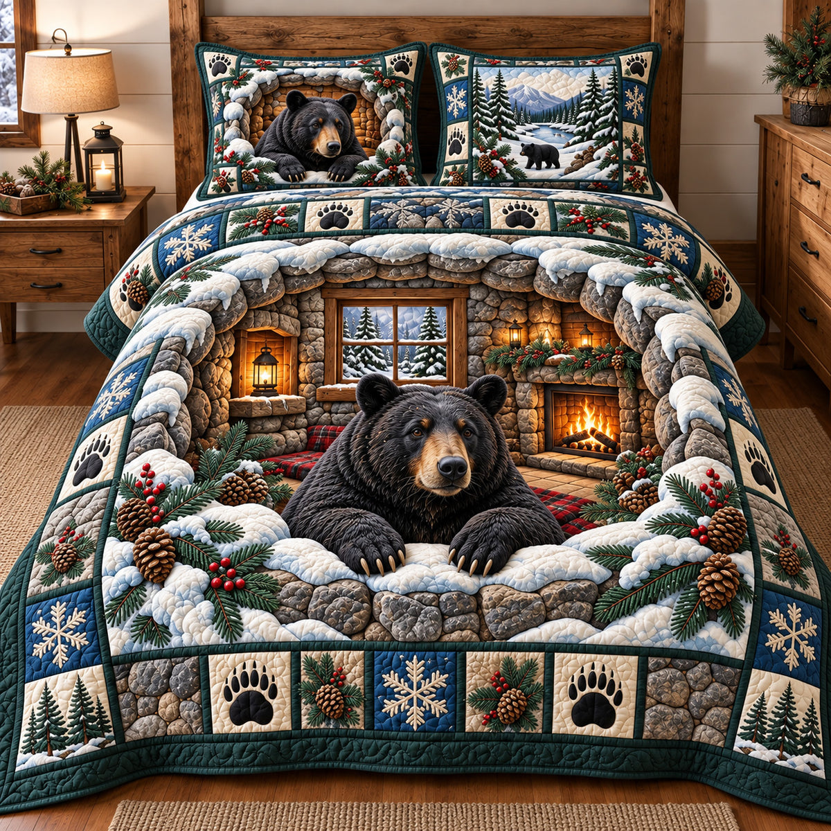 Winter Rustic Guardian 3-Piece Quilted Bedding Set GFTOTP22541