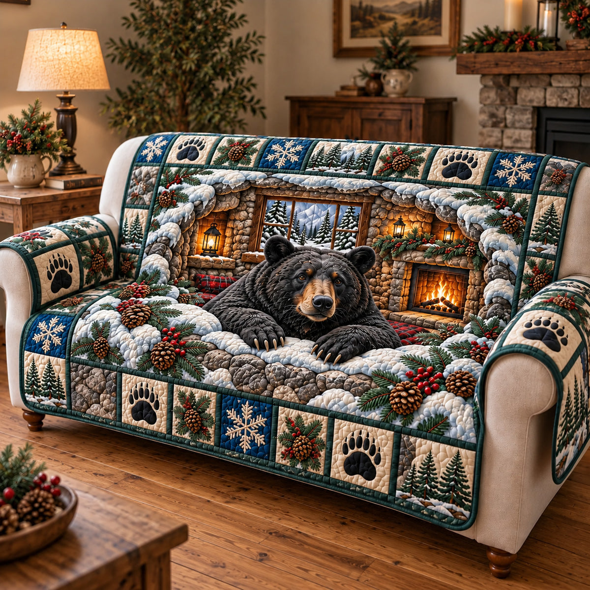 Winter Rustic Guardian Quilted Sofa Cover GFTOTP22541C3