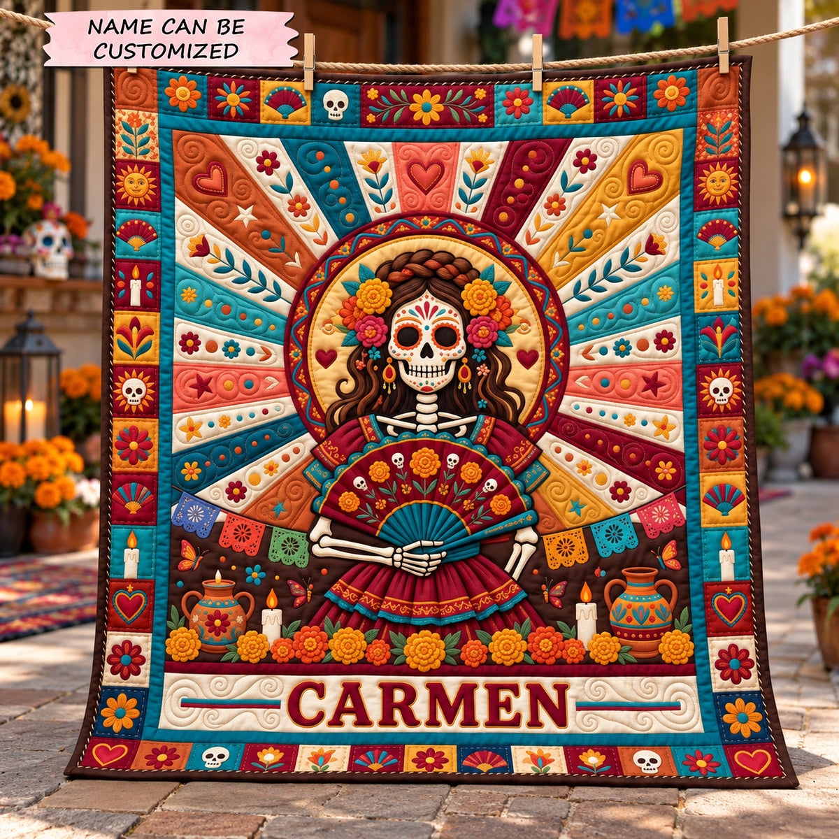 Personalized Day Of The Dead Quilted Blanket QTCUZ GFTOTP22608