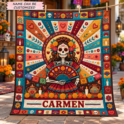 Personalized Day Of The Dead Quilted Blanket QTCUZ GFTOTP22608