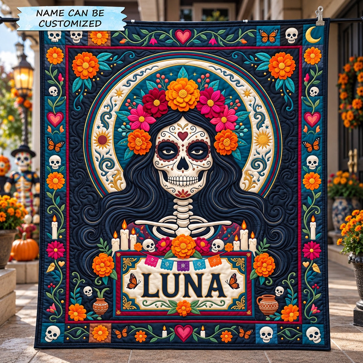 Personalized Day Of The Dead Quilted Blanket QTCUZ GFTOTP22609