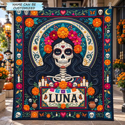 Personalized Day Of The Dead Quilted Blanket QTCUZ GFTOTP22609