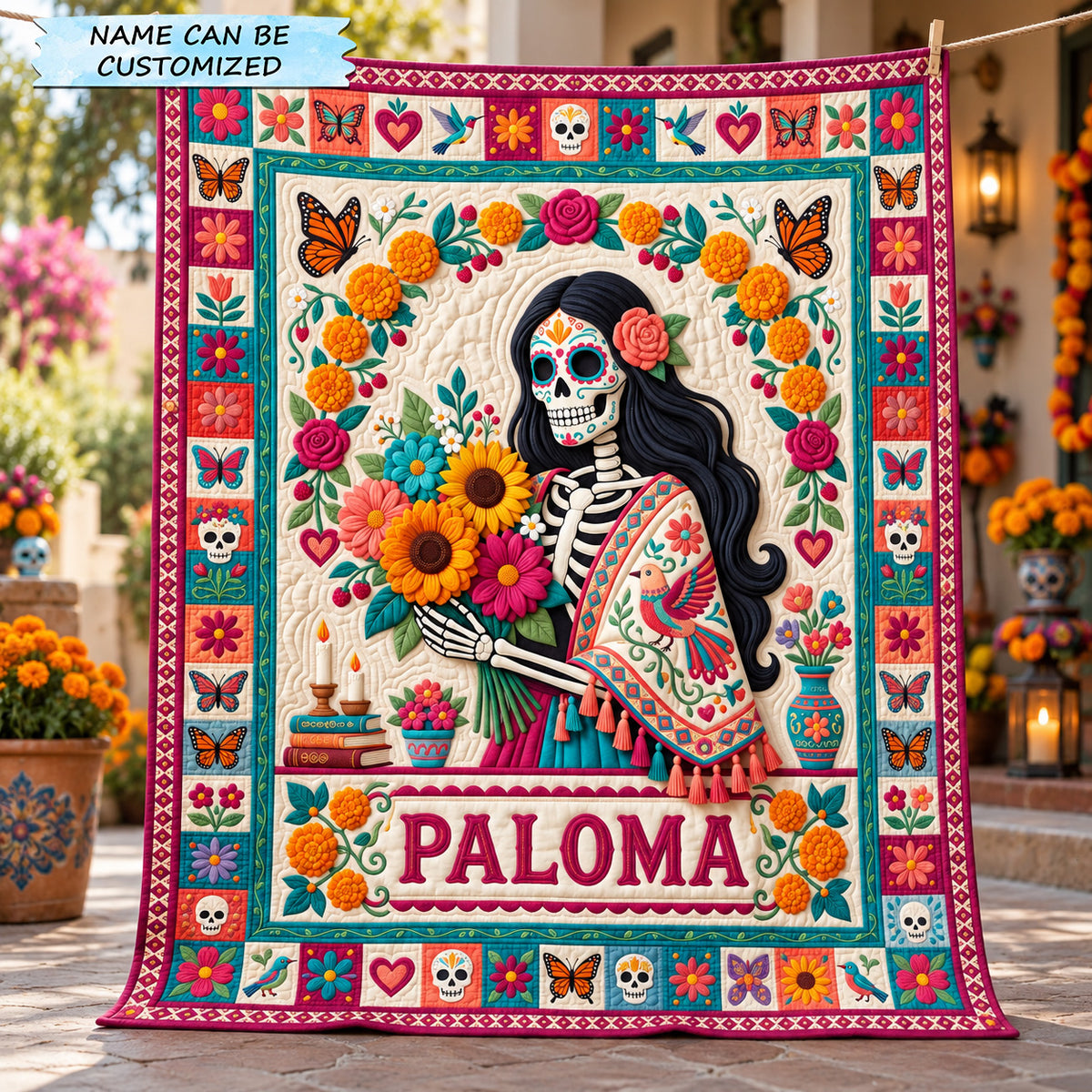 Personalized Day Of The Dead Quilted Blanket QTCUZ GFTOTP22610