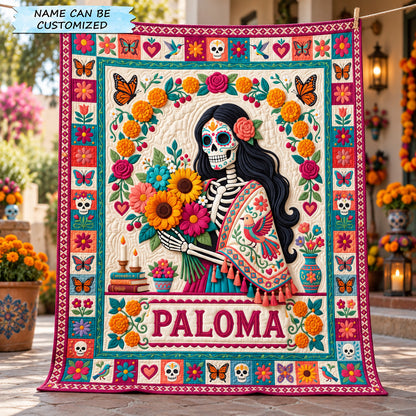 Personalized Day Of The Dead Quilted Blanket QTCUZ GFTOTP22610