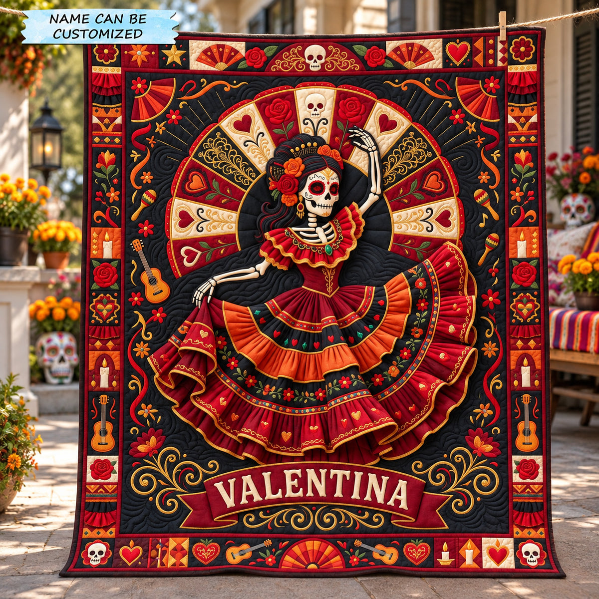 Personalized Day Of The Dead Quilted Blanket QTCUZ GFTOTP22611