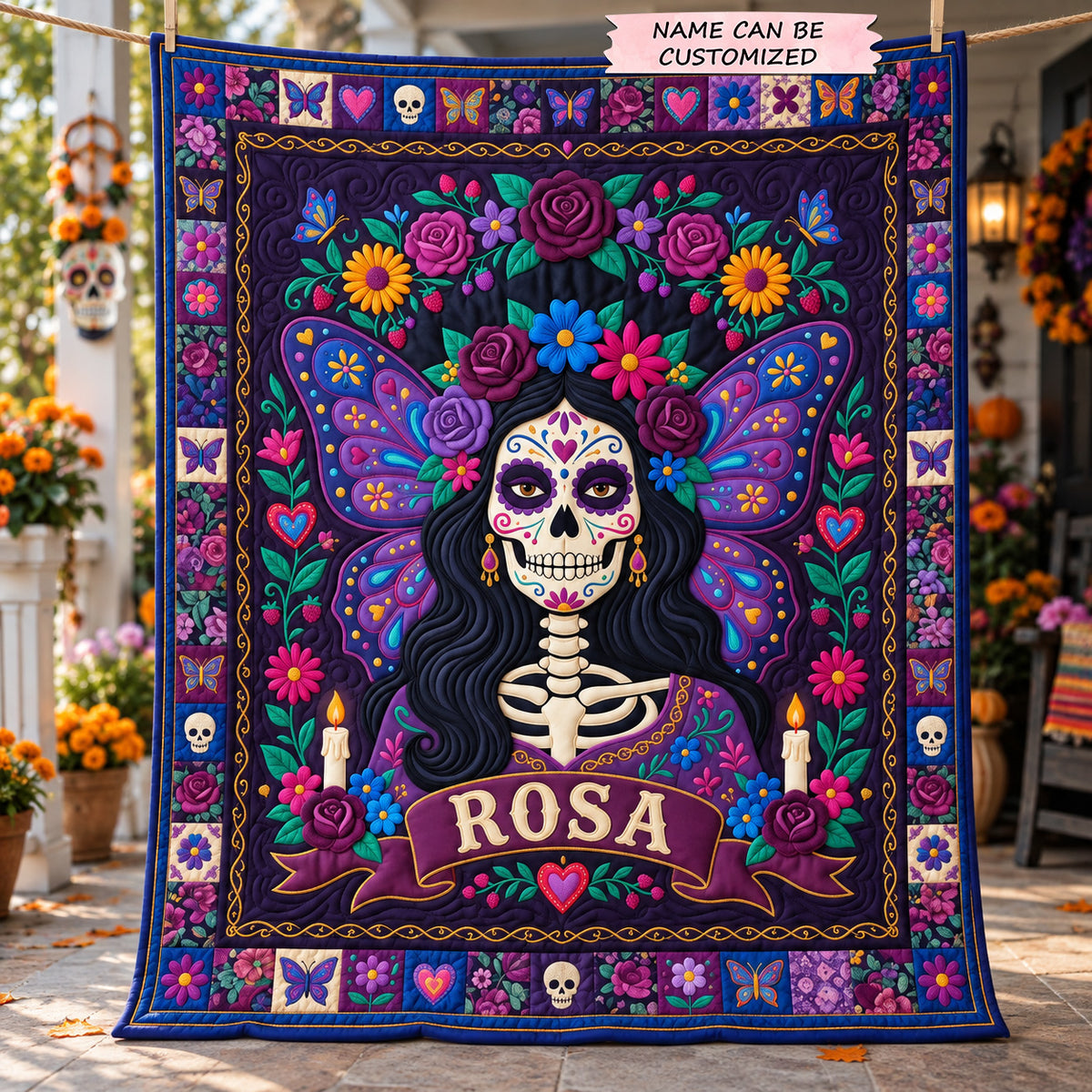 Personalized Day Of The Dead Quilted Blanket QTCUZ GFTOTP22612