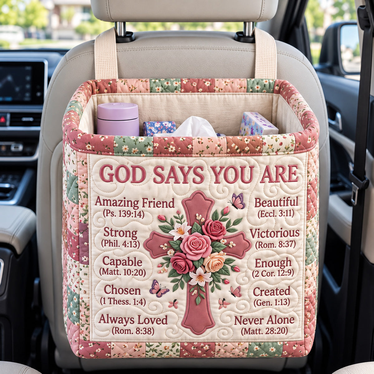 God Says You Are Quilted Car Basket GFTOTP22614
