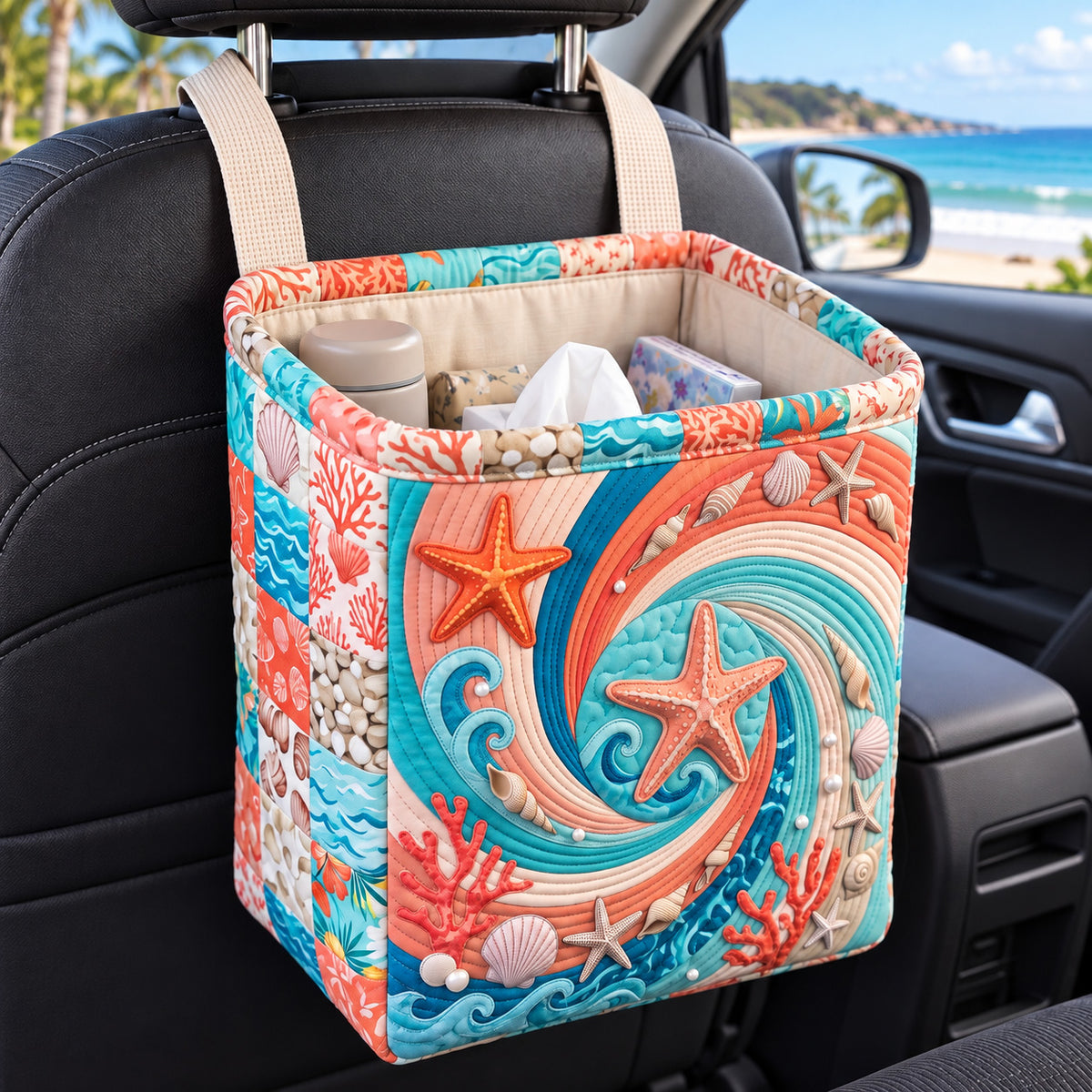 Coastal Whisper Quilted Car Basket GFTOTP22623