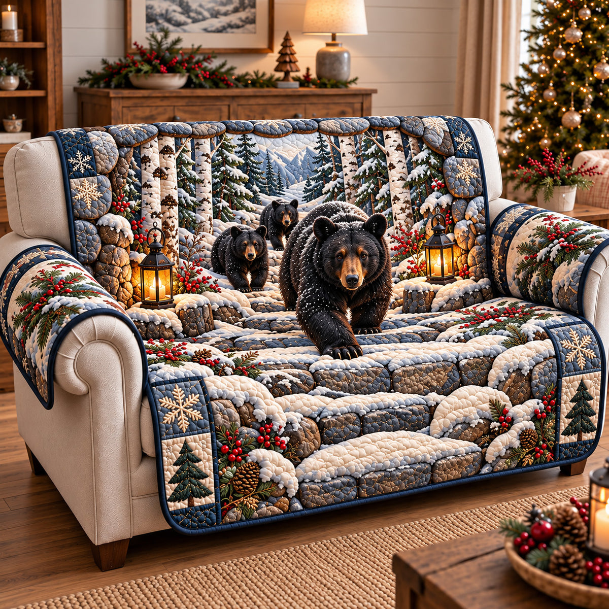 Winter Rustic Guardian Quilted Sofa Cover GFTOTP22626
