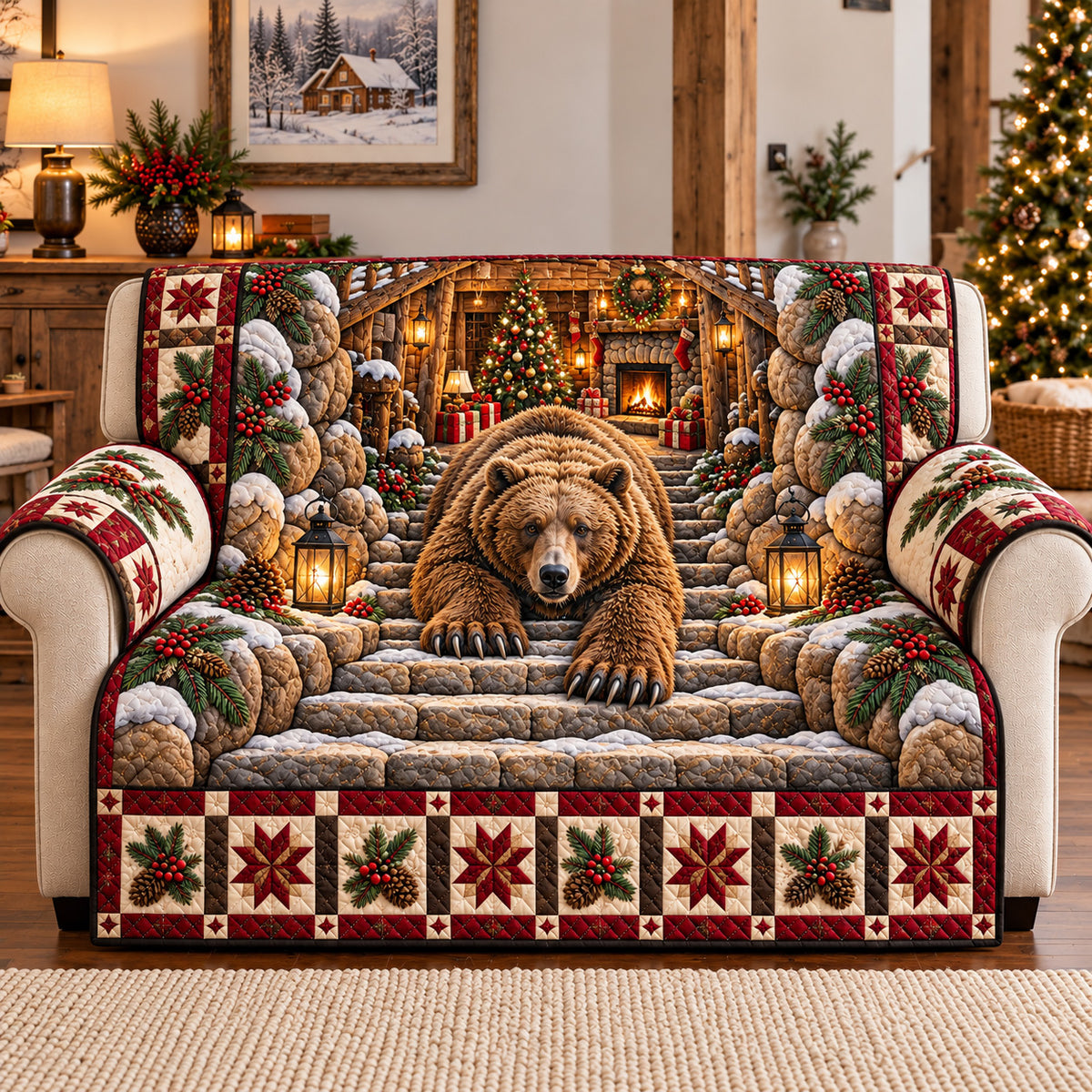 Holiday Rustic Guardian Quilted Sofa Cover GFTOTP22627