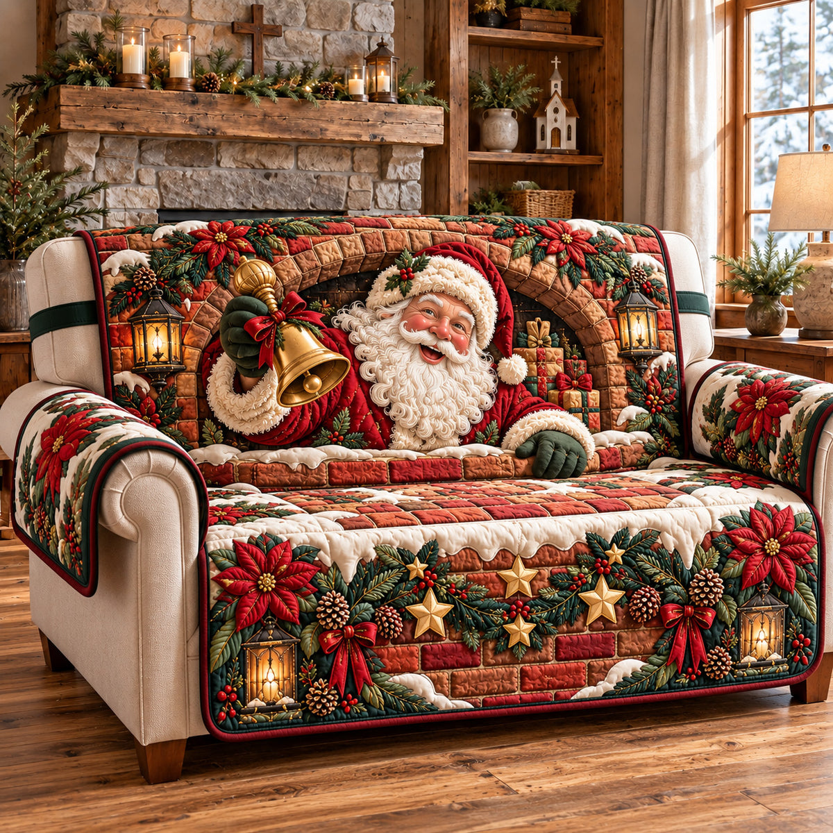 Brick Arch Santa Quilted Sofa Cover GFTOTP22633