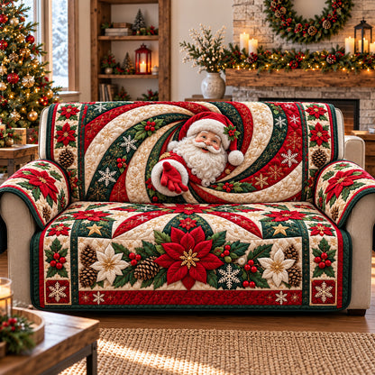 Poinsettia Swirl Santa Quilted Sofa Cover GFTOTP22635