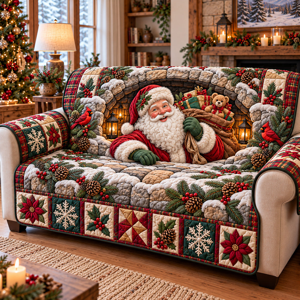 Cardinal Archway Santa Quilted Sofa Cover GFTOTP22637
