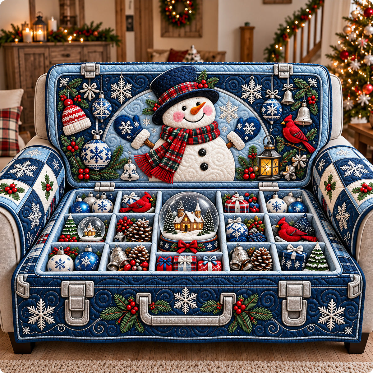 Snowman Winter Trunk Quilted Sofa Cover GFTOTP22662
