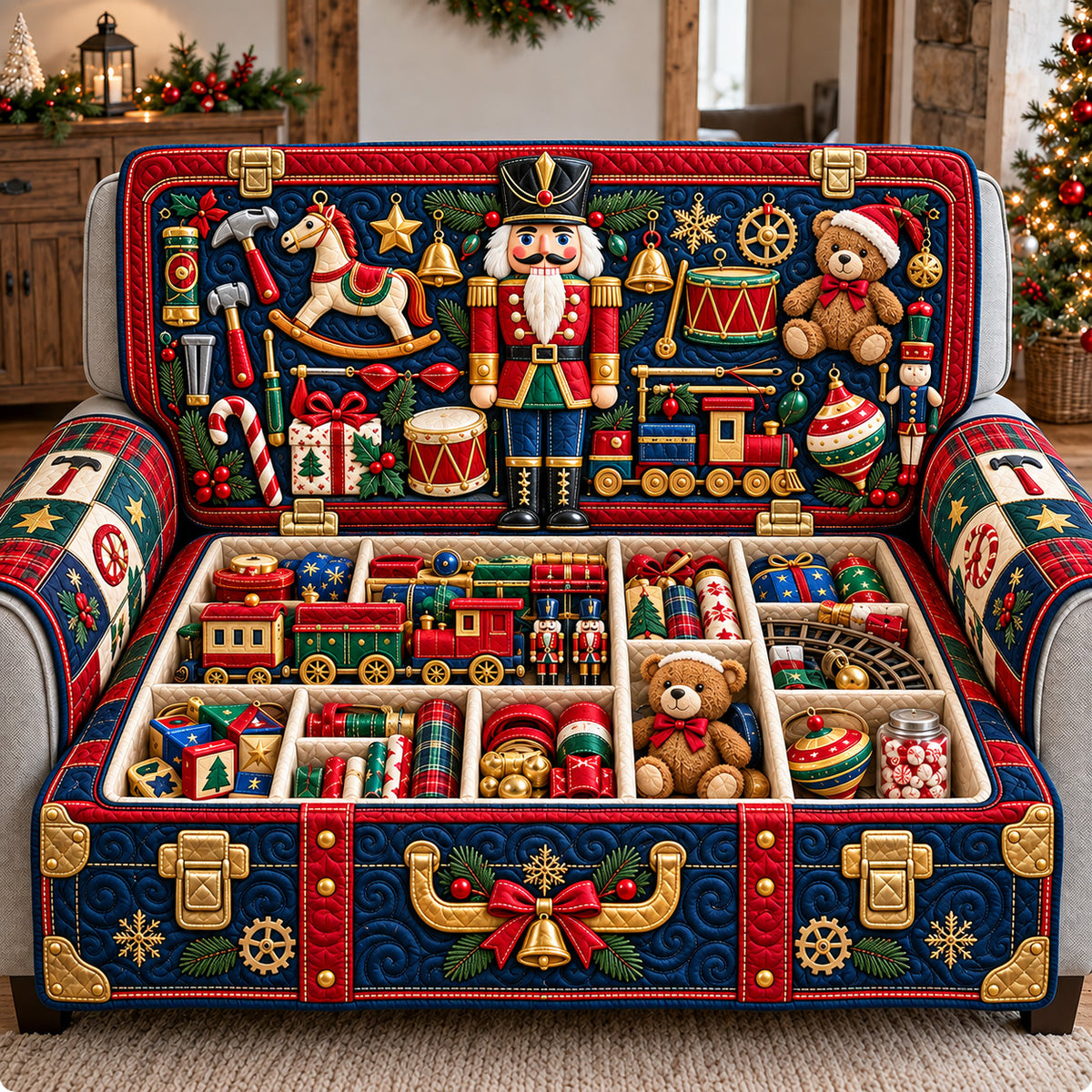 Nutcracker Toy Chest Quilted Sofa Cover GFTOTP22663