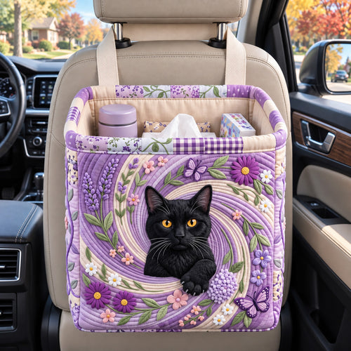 Lavender Black Cat Swirl Quilted Car Basket GFTOTP22713