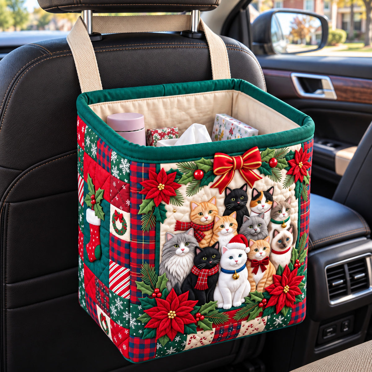 Festive Cat Patchwork Quilted Car Basket GFTOTP22715