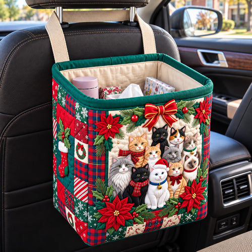 Festive Cat Patchwork Quilted Car Basket GFTOTP22715