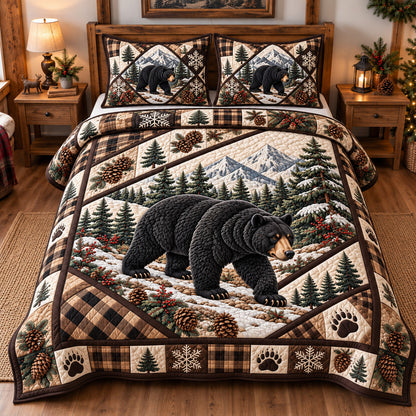 Forest Black Bear Patchwork 3-Piece Quilted Bedding Set GFTOTP22716