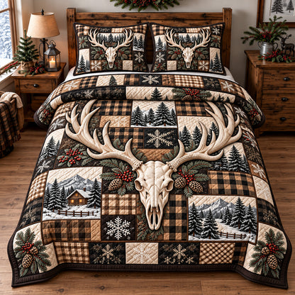 Forest Deer Skull Patchwork 3-Piece Quilted Bedding Set GFTOTP22722
