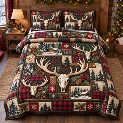 Forest Deer Skull Patchwork 3-Piece Quilted Bedding Set GFTOTP22725