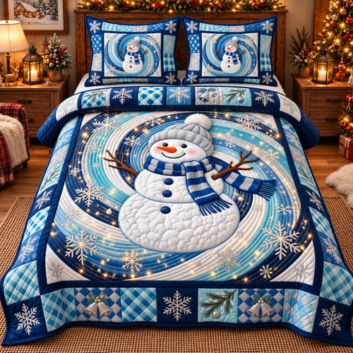 Blue Swirl Snowman 3-Piece Quilted Bedding Set GFTOTP22728