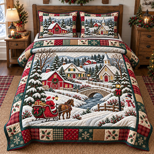 Santa Winter Village 3-Piece Quilted Bedding Set GFTOTP22733