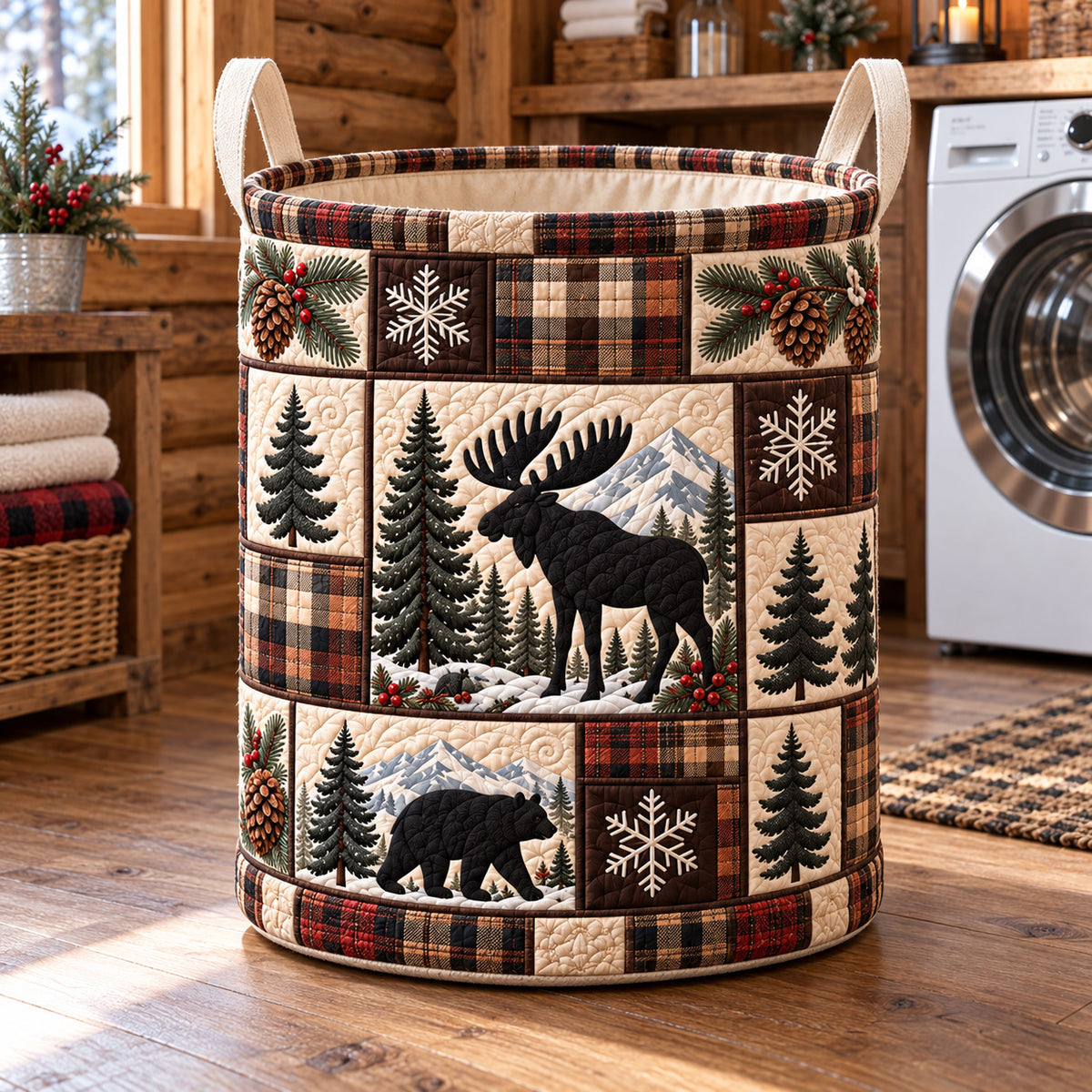 Rustic Forest Patchwork Quilted Laundry Basket GFTOTP22734