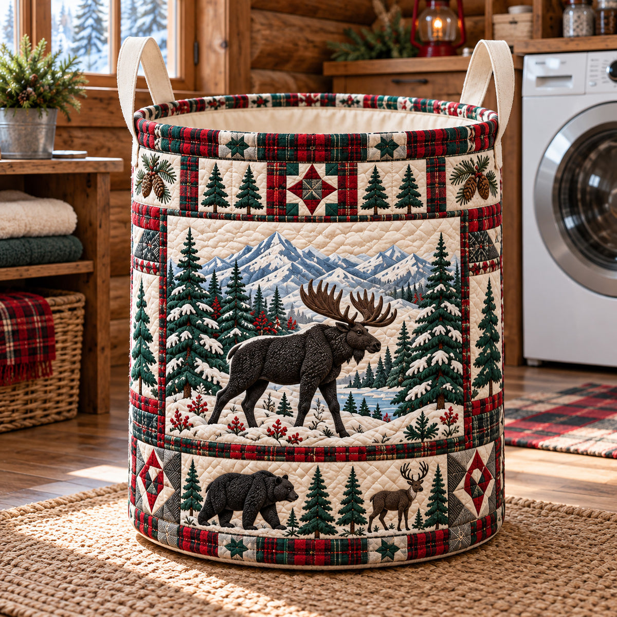 Rustic Forest Patchwork Quilted Laundry Basket GFTOTP22735