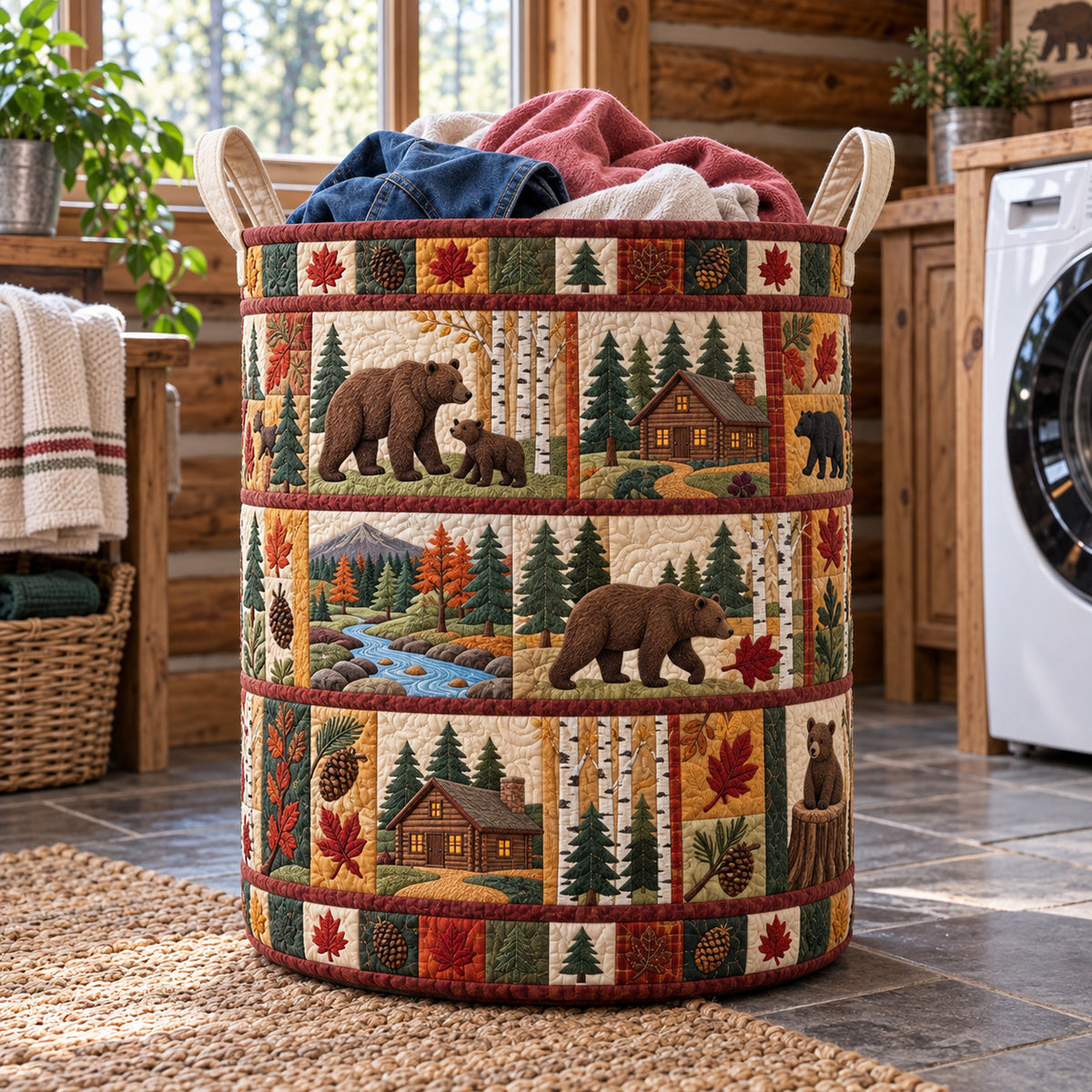 Rustic Forest Patchwork Quilted Laundry Basket GFTOTP22736