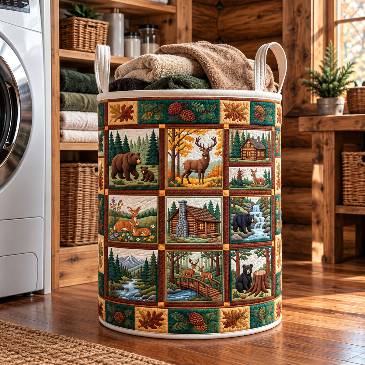 Rustic Forest Patchwork Quilted Laundry Basket GFTOTP22738