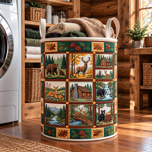 Rustic Forest Patchwork Quilted Laundry Basket GFTOTP22738
