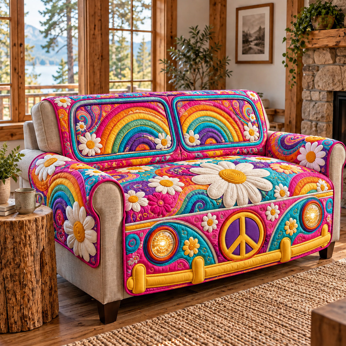 Hippie Van Quilted Sofa Cover GFTOTP22741