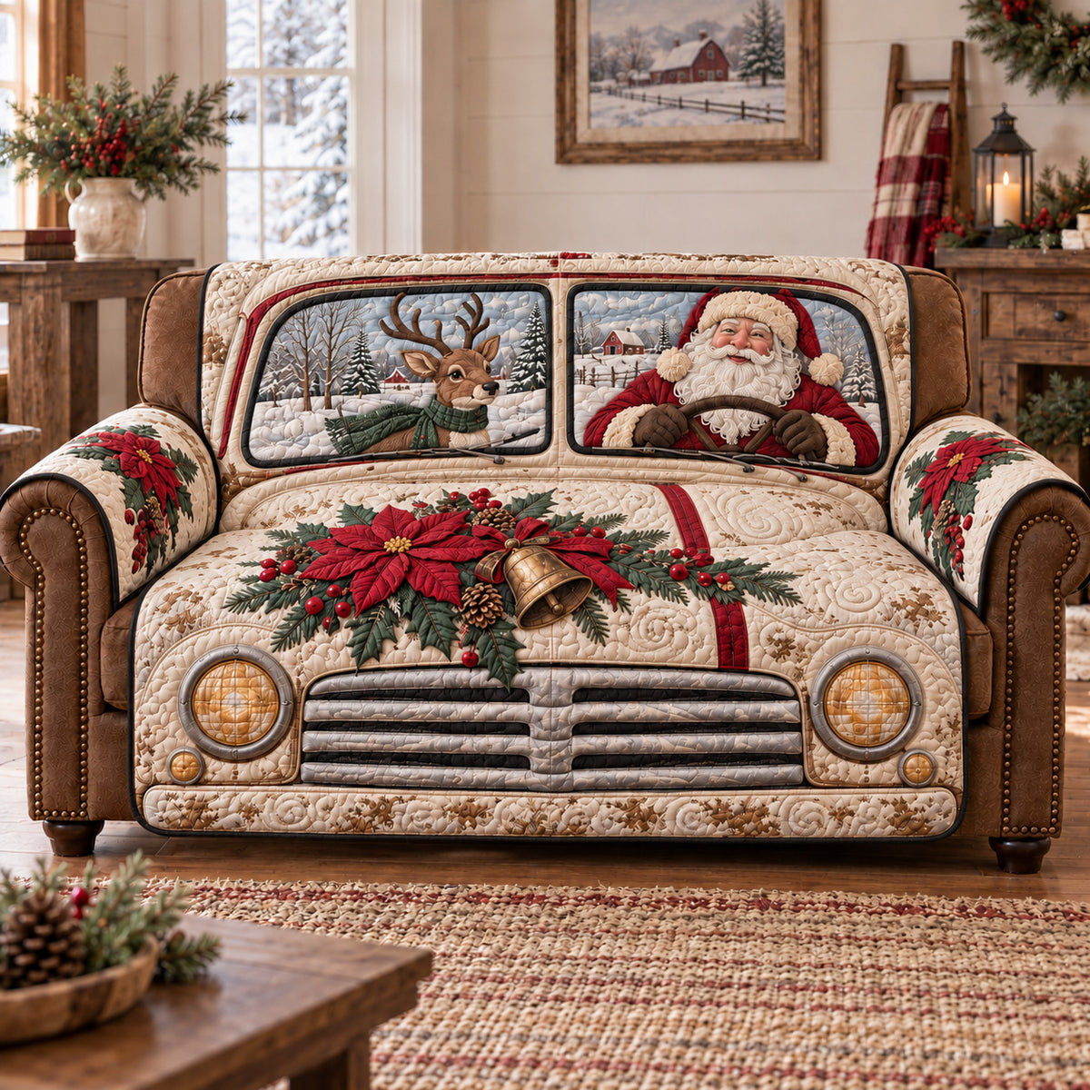 Jolly Santa Ride Quilted Sofa Cover GFTOTP22778