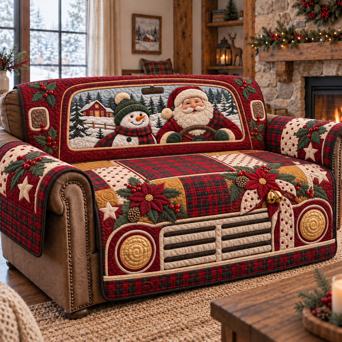 Jolly Santa Ride Quilted Sofa Cover GFTOTP22780