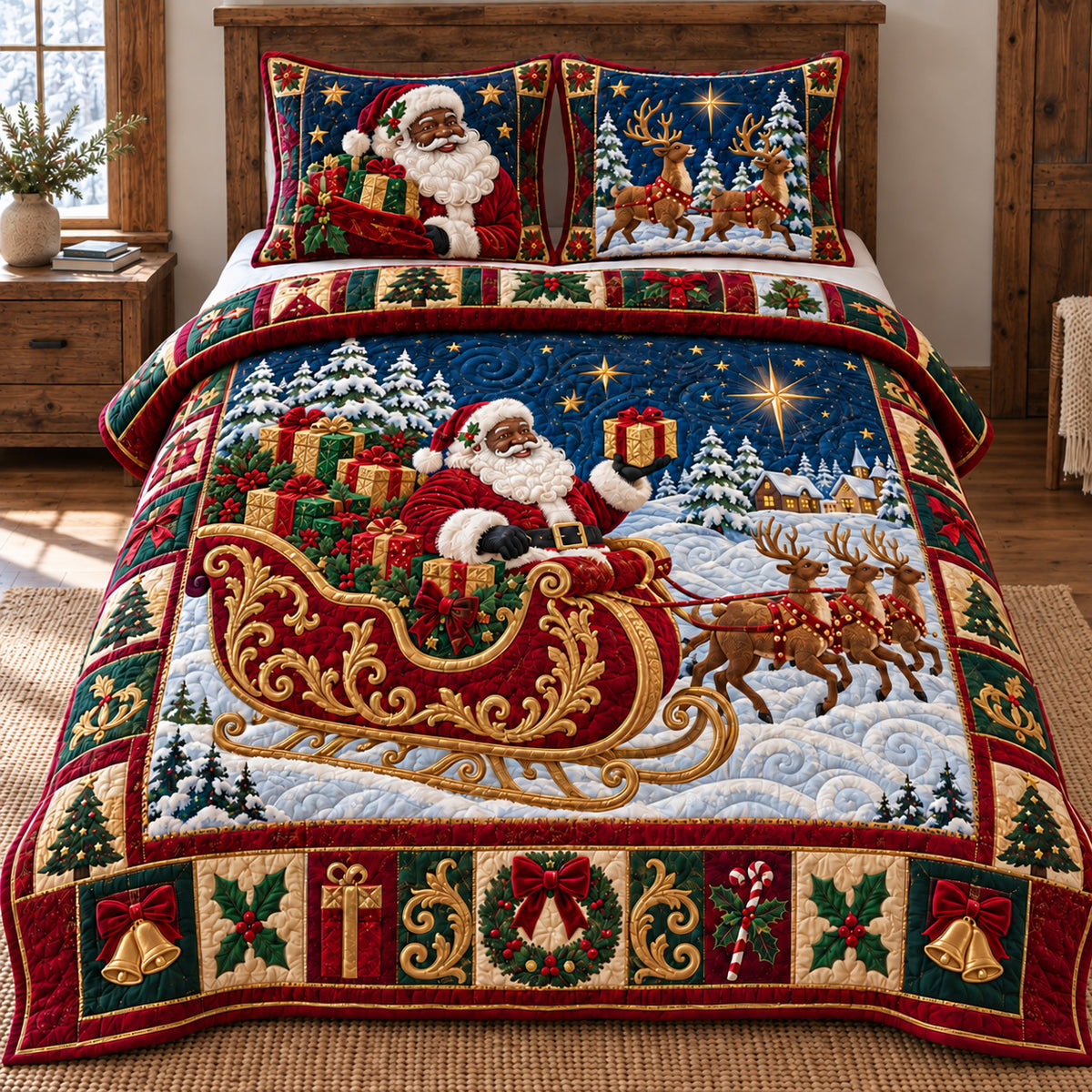 Santa Sleigh Ride 3-Piece Quilted Bedding Set GFTOTP22781